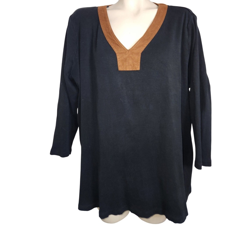 Lauren Ralph Lauren Navy Blue Cotton V-Neck Top Suede Trim 3X
Avant-garde luxury